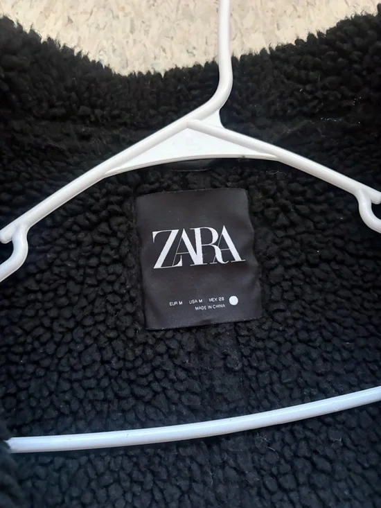 Zara Black Leather Sherpa Jacket - Picture 2 of 4